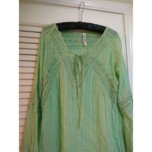 Mariaretto Women's Fashion Blouse Size M Green  Crochet Accents(345)